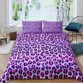 Loussiesd Leopard Print Duvet Cover Purple Cheetah Print Bedding Set Wild Animal Theme Comforter Cover for Girls Children Teens Bedroom Decor Stripe Bedspread Super King With 2 Pillow Case