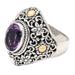 'Gold-accented Amethyst Floral Cocktail Ring from Bali'