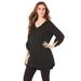 Plus Size Women's Lightweight Textured Slub Knit Boyfriend Tunic by Roaman's in Black (Size 30/32) Long Shirt