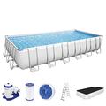 Bestway Power Steel Frame Pool Komplett-Set mit Filterpumpe 732 x 366 x 132 cm , lichtgrau, eckig