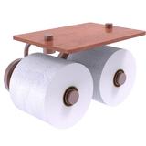 Charlton Home® Alcott Wall Mount Toilet Paper Holder w/ Wood Shelf Metal in Brown | 5.4 H x 8.5 W x 7.4 D in | Wayfair