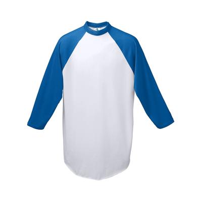 Augusta Sportswear 4421 Youth Baseball 3/4 Sleeve Top 2.0 in White/Royal size Small | Cotton Polyester