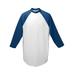 Augusta Sportswear 4421 Youth 3/4-Sleeve Baseball Jersey T-Shirt in White/Navy Blue size Medium | Cotton Polyester