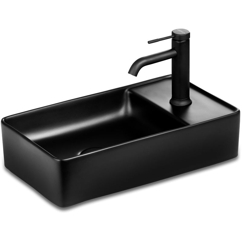 Gäste wc Waschbecken soho 2.0 in 46 x 25 cm Keramik für Wandmontage oder Aufsatzwaschbecken mit