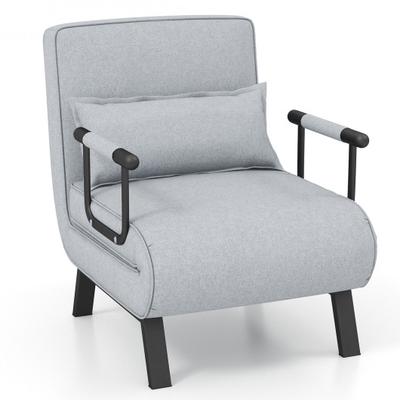 Costway Folding 6 Position Convertible Sleeper Bed Armchair Lounge Couch with Pillow-Light Gray