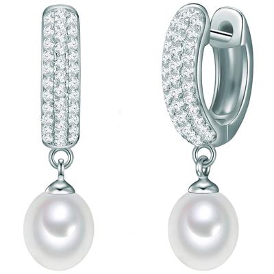 Valero Pearls Creolen Sterling Silber Zirkonia Süßwasser-Zuchtperle in 26,1 mm Damen Image