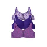 Plus Size Women's 3-Pack Cotton Wireless Bra by Comfort Choice in Amethyst Purple Assorted (Size 40 C)