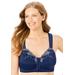 Plus Size Women's Front-Close Embroidered Wireless Posture Bra by Comfort Choice in Evening Blue Floral (Size 38 B)