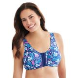 Plus Size Women's Cotton Front-Close Wireless Bra by Comfort Choice in Evening Blue Foliage (Size 38 DDD)