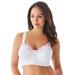 Plus Size Women's Front-Close Embroidered Wireless Posture Bra by Comfort Choice in White Floral (Size 52 B)