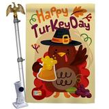 Breeze Decor Happy Turkey Day 2-Sided Polyester 40 x 28 in. Flag Set in Brown/Red | 40 H x 28 W x 4 D in | Wayfair