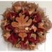 The Holiday Aisle® Autumn Blessing Leaf Wreath Burlap/Deco Mesh in Brown/Orange/Red | 24 H x 24 W x 6 D in | Wayfair