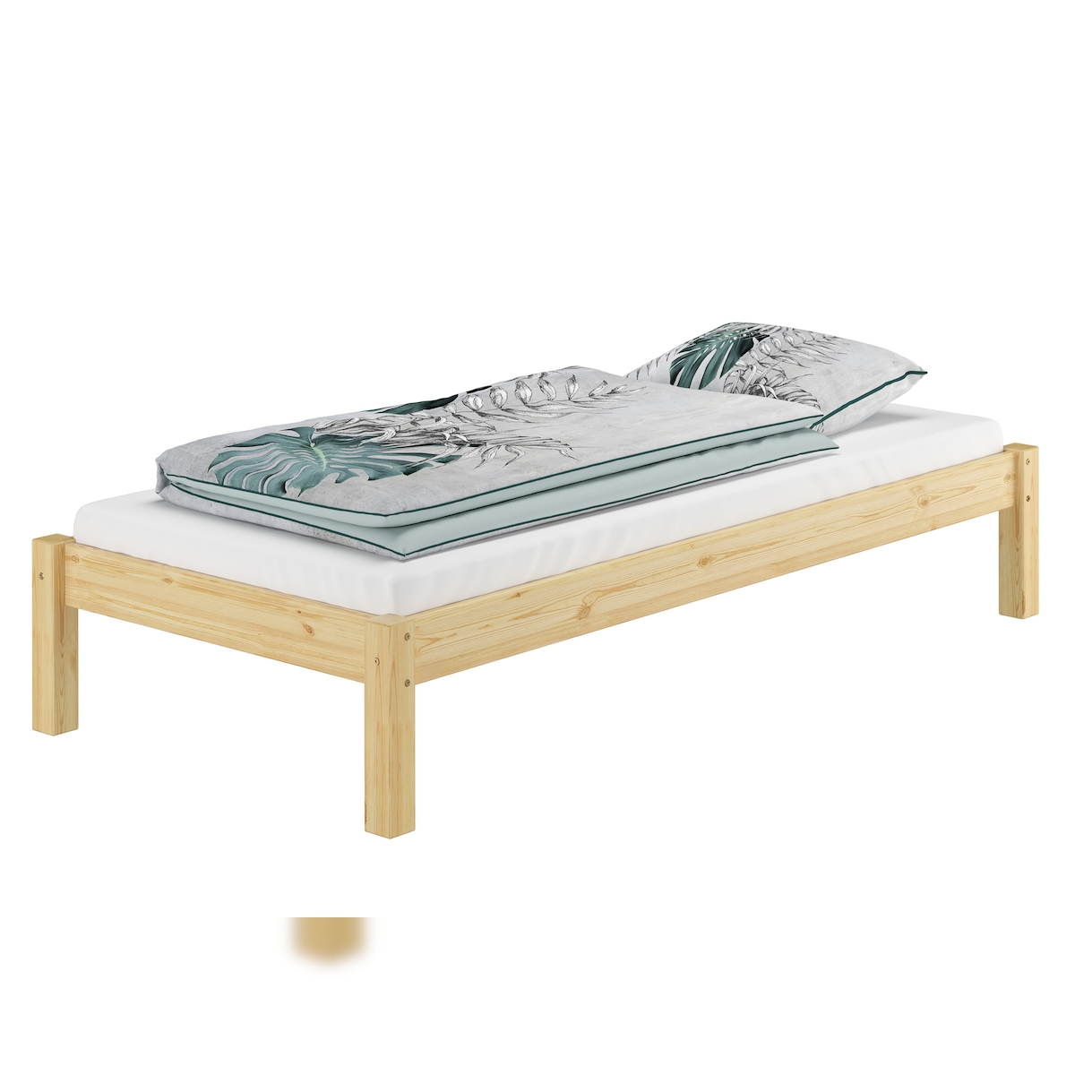 Erst-Holz Einzelbett Futonbett 90x200 Kiefer natur Massivholz-Bettrahmen Singlebett Rollrost 60.35-09 Image