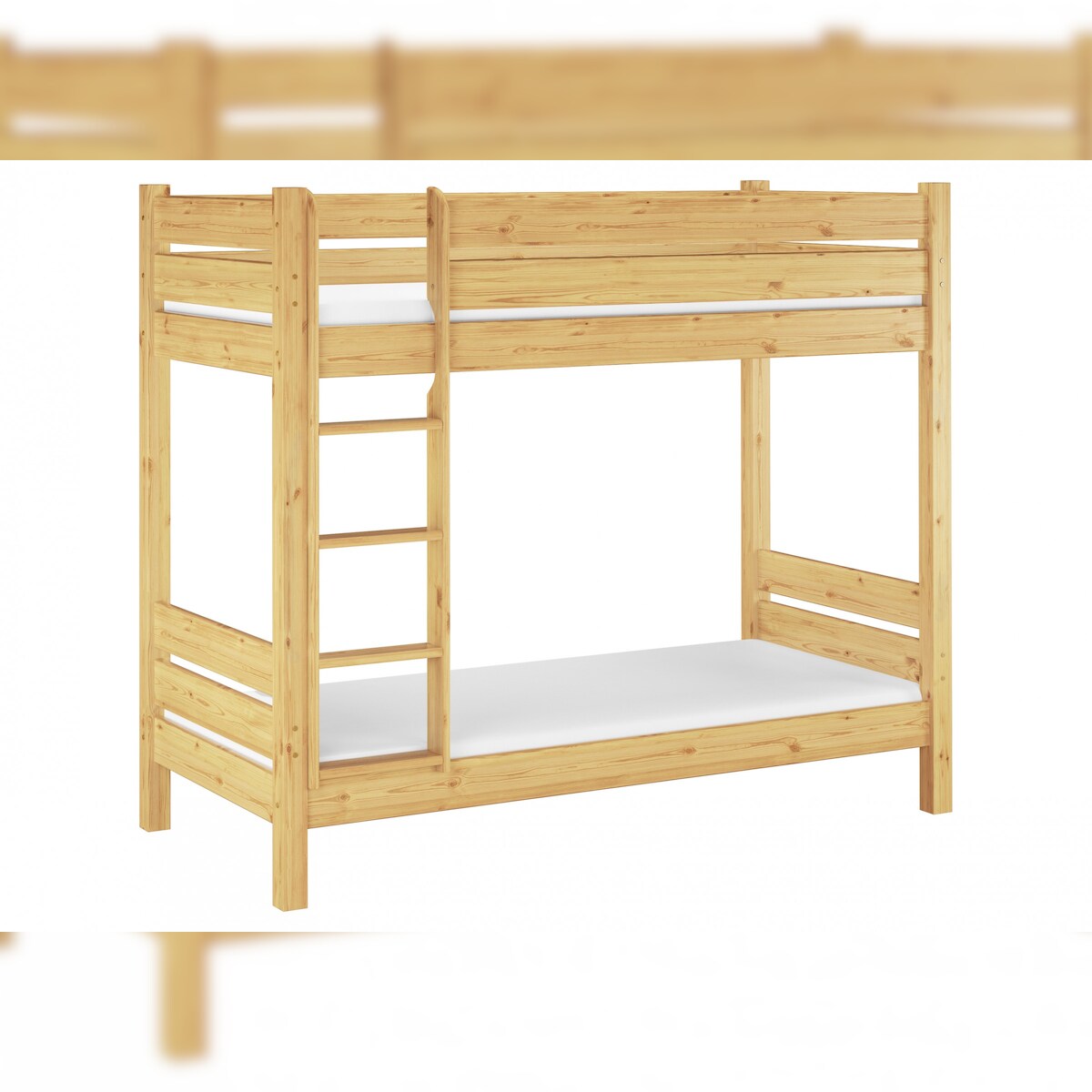 Erst-Holz Etagenbett extra stabil Kiefer massiv 100x200 teilbar mit 2 Rollroste 2 Matratzen 60.16-10T100M Image