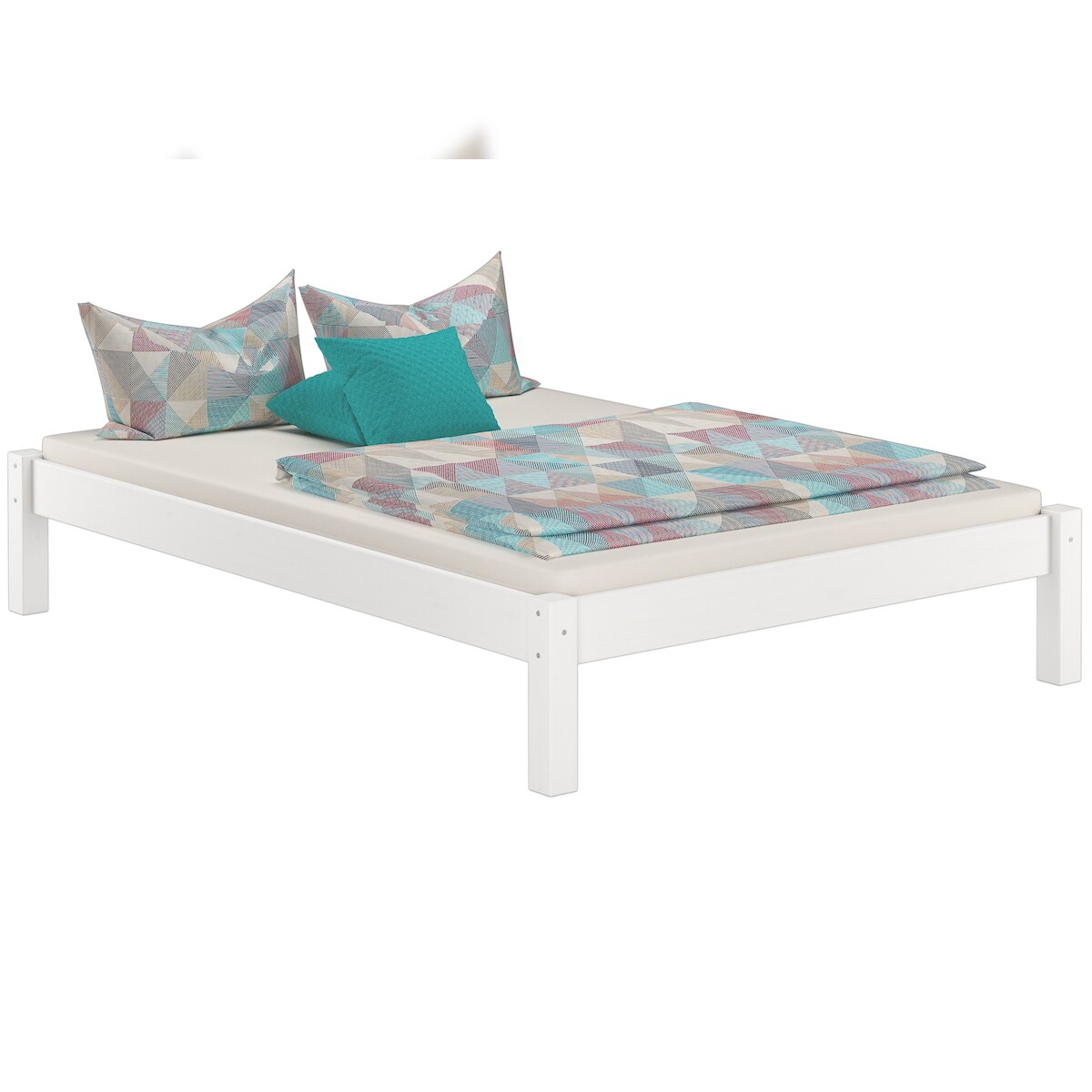 Erst-Holz Weißes Bettgestell Kiefer Doppelbett 140x200 Massivholzbett mit Matratze und Rollrost 60.35-14 W M Image