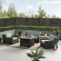 Beaufort 6Pc Outdoor Wicker Conversation Set W/Fire Table Mist/Brown - Tucson Fire Table, Loveseat, 2 Side Tables, & 2 Chairs - Crosley KO70179BR