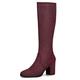 Allegra K Damen Round Toe Reißverschluss Blockabsatz Kniehohe Boots Stiefel Burgundy 39