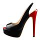 Only maker Women's Peep Toe High Hees Slingback Platform Pumps Wedding Party Work Dress Shoes Black and Crimson Size 11