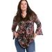 Plus Size Women's Bell Sleeve A-Line Knit Tunic by ellos in Black Floral Print (Size 14/16)