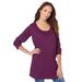 Plus Size Women's Thermal Henley Tunic by Roaman's in Dark Berry (Size 1X) Long Sleeve Shirt