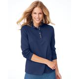 Blair Women's Essential Knit Long-Sleeve Button Henley - Blue - M - Misses