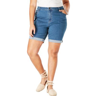 Plus Size Women's Classic Stretch Cuffed Short by Denim 24/7 by Roamans in Medium Wash (Size 18 W)