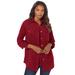 Plus Size Women's Faux Suede Big Shirt by Roaman's in Rich Burgundy (Size 12 W) Button Down