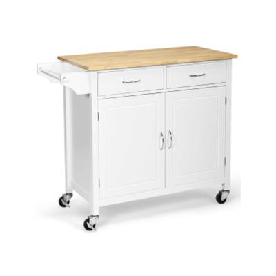 Costway Modern Rolling Kitchen Cart Island with Wooden Top-White