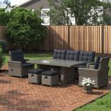 Andover Mills™ ASTI 6 Pc Outdoor Seating Set w/ 1 Reclining Sofa 2 Reclining Chairs 2 Ottomans 1 Cocktail Table Metal/Wicker/Rattan in Gray | Wayfair
