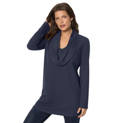 Plus Size Women's Cowl-Neck Thermal Tunic by Roaman's in Navy (Size S) Long Sleeve Shirt