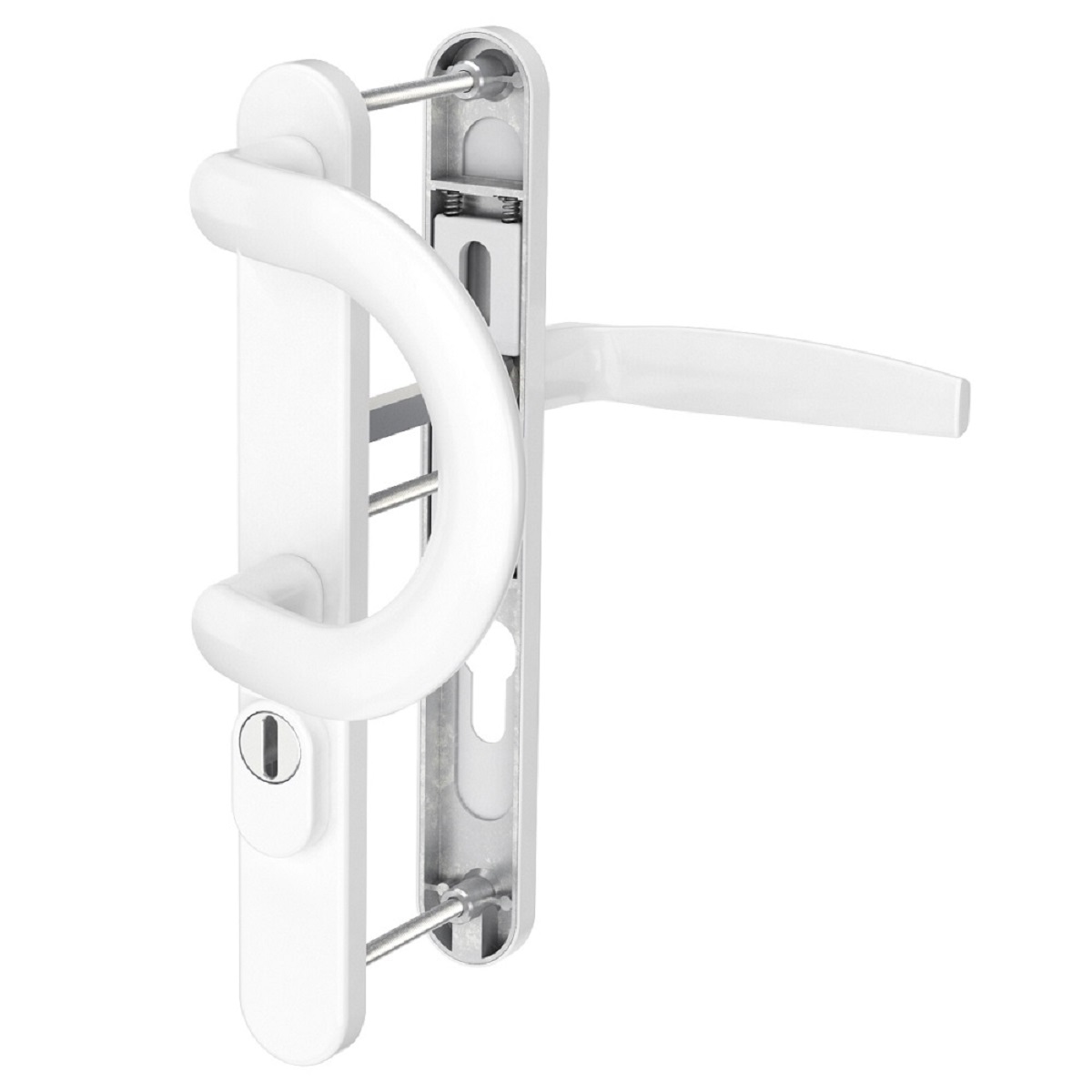 MS Beschläge Schmalrahmengarnitur Kernziehschutz Weiß PZ 92mm Bügelgriff/Drücker TS 87-102mm Image