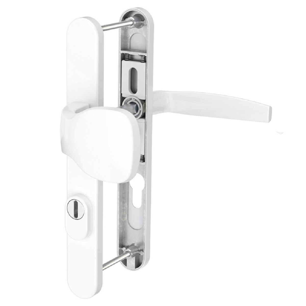 MS Beschläge Schmalrahmengarnitur Kernziehschutz Weiß PZ 92mm Knopf/Drücker TS 55-70mm Image