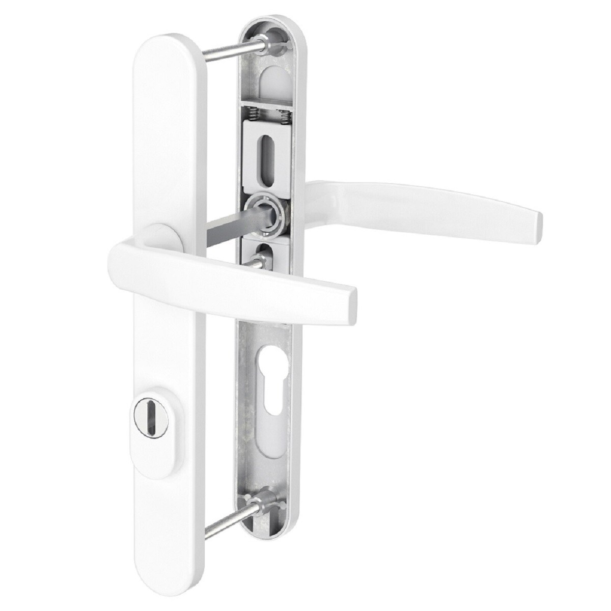 MS Beschläge Schmalrahmengarnitur Kernziehschutz Weiß PZ 92mm Drücker/Drücker TS 55-70mm Image