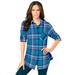 Plus Size Women's Flannel Tunic by Roaman's in Teal Plaid (Size 26 W) Plaid Shirt