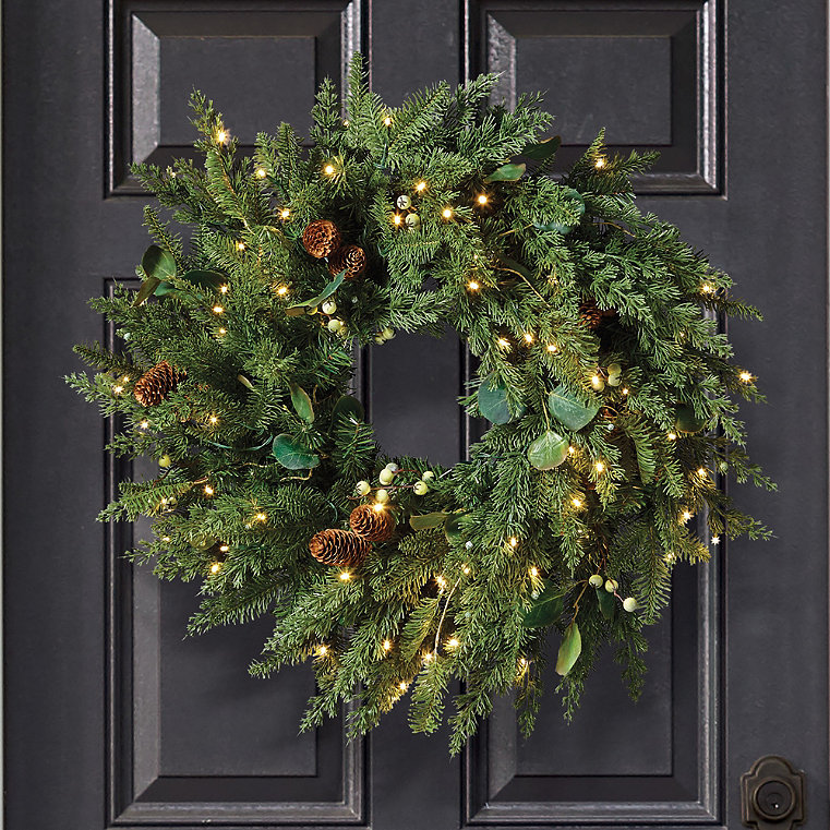 36" Pre-Lit Wreath - Majestic Holiday Cordless Wreath - Frontgate - Outdoor Christmas Decorations