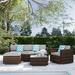 Orren Ellis Airmont Outdoor 6 Piece Rattan Sectional Seating Group w/ Cushions Synthetic Wicker/All - Weather Wicker/Wicker/Rattan in Brown | Wayfair