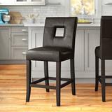 Andover Mills™ Aayush 24" Counter Stool Wood/Upholstered/Leather in Black | 39.5 H x 19 W x 23 D in | Wayfair DB2BDB47CA124141A0243C8B83450AB6