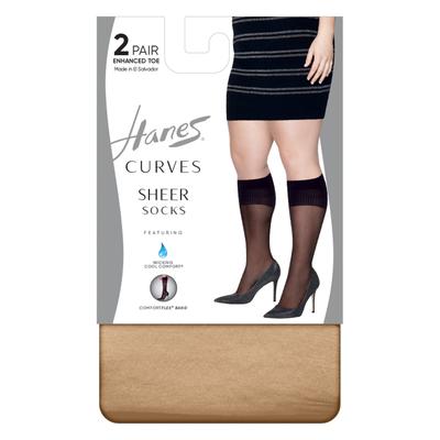 Plus Size Women's Curves Sheer Socks 2-Pack by Hanes in Nude (Size 3X/4X)