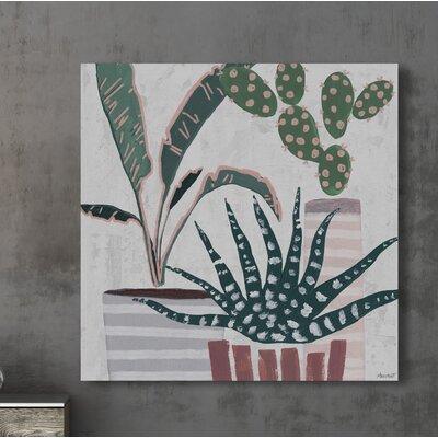 Union Rustic 'Potted Greens' - Wrapped Canvas Painting Print Metal in Gray/Green/Pink | 32 H x 32 W x 1.5 D in | Wayfair
