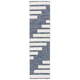 Blue/Navy 27 x 0.2 in Area Rug - Mercury Row® Alexio Striped Handwoven Wool/Navy Area Rug Cotton/Wool | 27 W x 0.2 D in | Wayfair