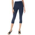 Plus Size Women's Lace-Trim Essential Stretch Capri Legging by Roaman's in Navy (Size 6X) Activewear Workout Yoga Pants