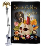 Breeze Decor Ghosts Goblins & Goodies 2-Sided Polyester 40 x 28 in. Flag Set in Black/Orange | 40 H x 28 W x 4 D in | Wayfair