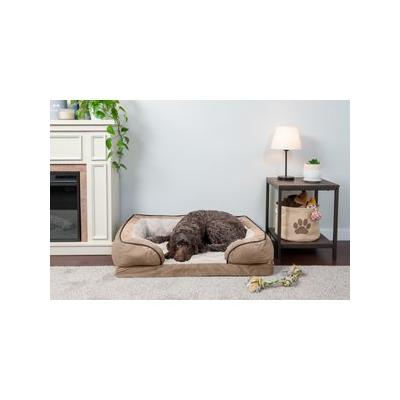 FurHaven Velvet Waves Perfect Comfort Cooling Gel Bolster Cat & Dog Bed w/Removable Cover, Brownstone, Large