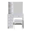 CLIPOP White Dressing Table Set, Makeup Vanity Desk with 1 Slide Mirror, 5 storage Drawer and Stool,Bedroom Dresser Vanity Table for Women Girls