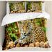 East Urban Home Jaguar on Floor Wildlife Animals Feline Big Cat Mammal Predator Resting Duvet Cover Set Microfiber in Brown/Green | King | Wayfair