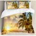 East Urban Home Tropic Sandy Beach w/ Horizon at Sunset & Coconut Palm Trees Summer Photo Duvet Cover Set Microfiber in Blue | King | Wayfair