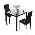 Joolihome Dining Table and Chairs Set of 2, Square Glass Coffee Table and 2 PU High Back Chairs with Metal Legs, Dining Room Furniture Set for Home, Office, Kitchen, Balcony, Garden (Black)