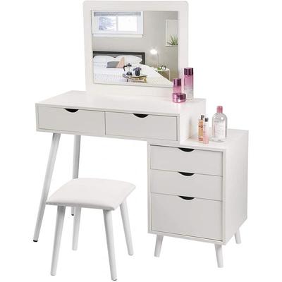 Woltu - Schminktisch mit Hocker und Spiegel, Kosmetiktisch mit 2 Schubladen und einem Nachttisch, Image