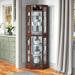 Andover Mills™ Schmidt Wood/Glass Lighted Corner Curio Cabinet 72" H Wood/Glass in Brown | 72 H x 26 W x 19.5 D in | Wayfair