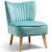 Costway Modern Armless Velvet Accent Chair with Wood Legs-Green